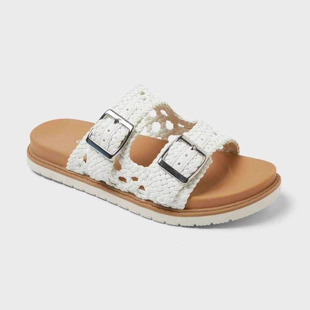 Cat & Jack Kids Brooklyn Two Buckle Sandals White Braided Slides Size 6Y W8